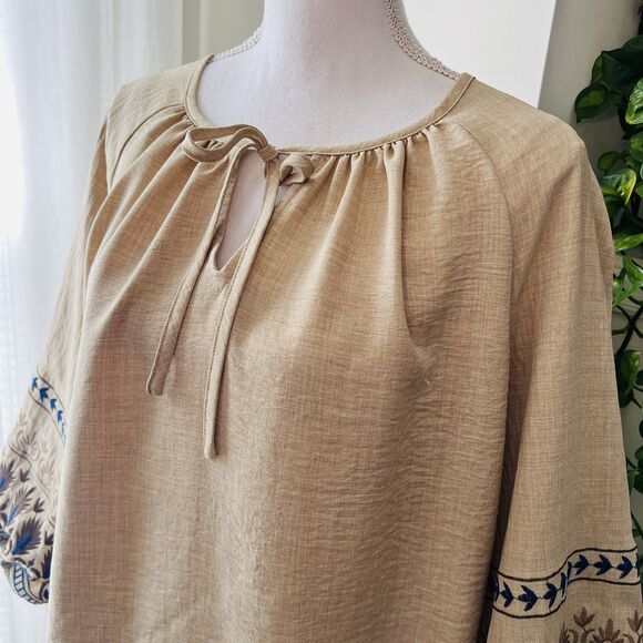 Olivia & Martin Earthy Boho Peasant Top Embroidered Prairie Style Blouse Plus 1X - Picture 5 of 8
